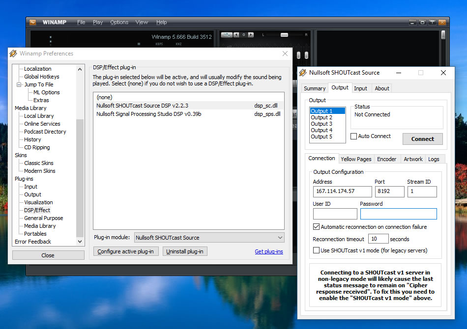 winamp dspeffect plugins shoutcast